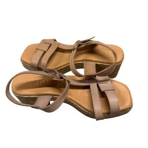 Cordani Nude Leather Wedge Sandals Cork Sole Adjustable Strap Women Size 36/6